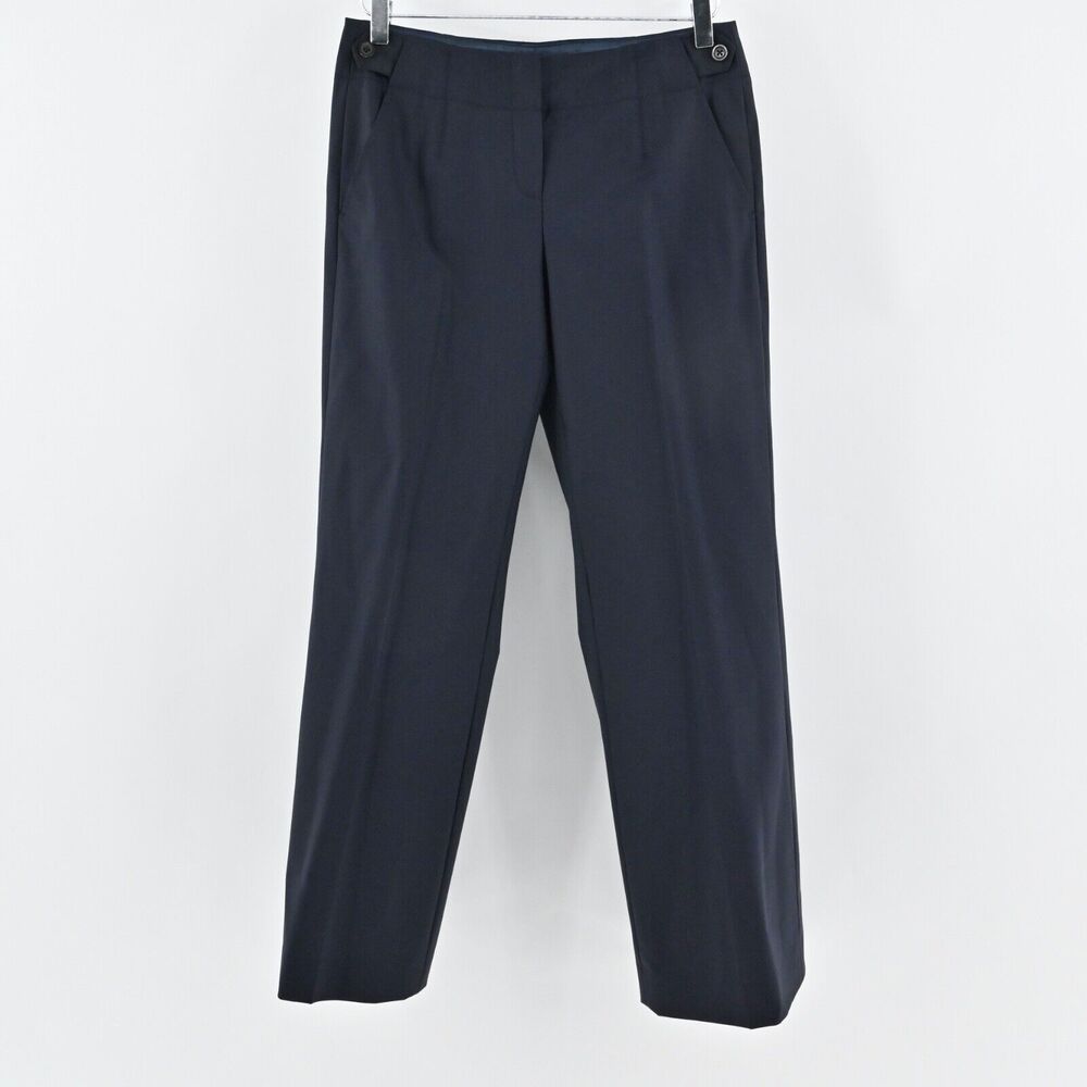 ELIE TAHARI Pants Womens Sz 6 Navy Blue Wool Blend Low Rise Straight Leg Trouser